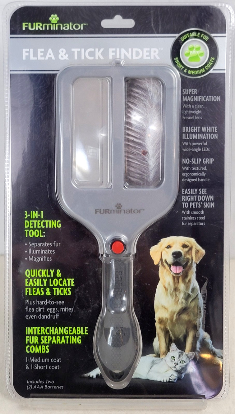 FURminator Flea & Tick Finder 3-in-1 Tool Dog Cat Grooming Comb NIP